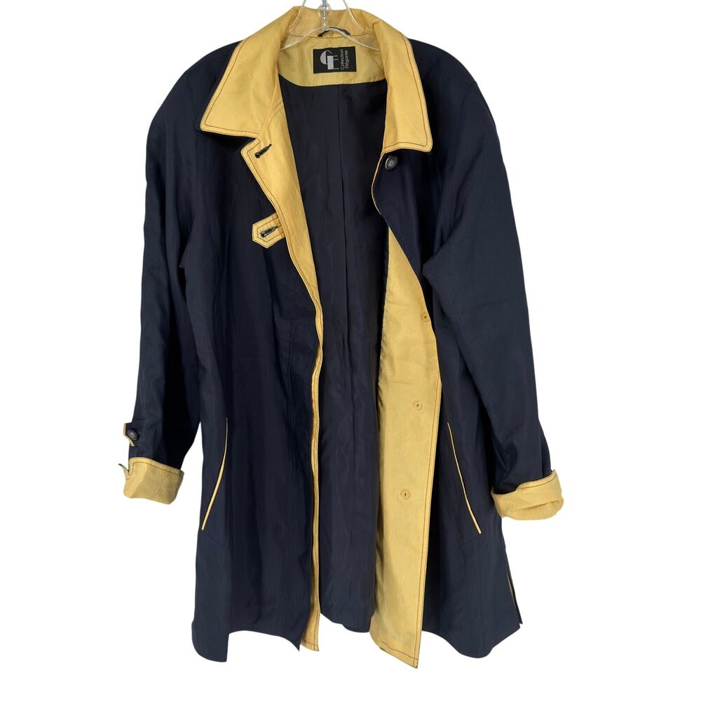 Collection Elegante Trench Coat Jacket 90s Vintage Women Size Large Navy Yellow
